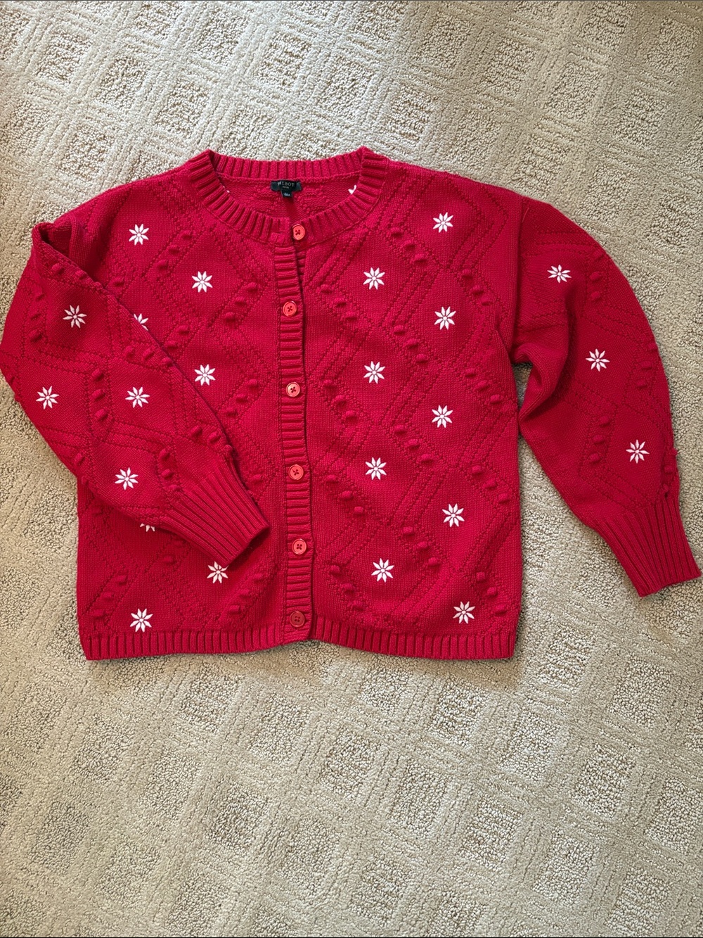 Festive red Talbots cardigan, size L petite